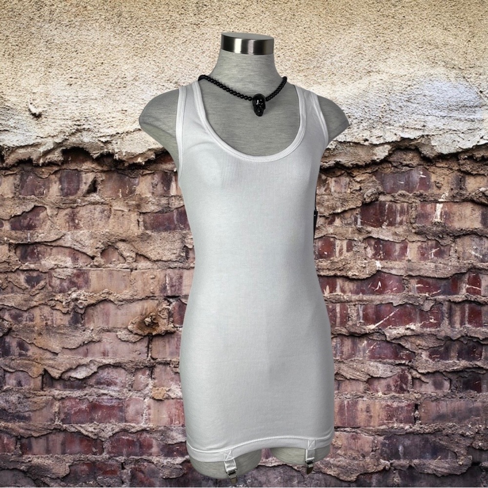 Widow White Tank Top Tunic Shirt with Garter Straps